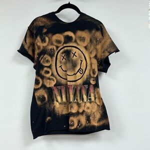 Custom Bleach Nirvana Tee cropped and sleeves have been cropped.